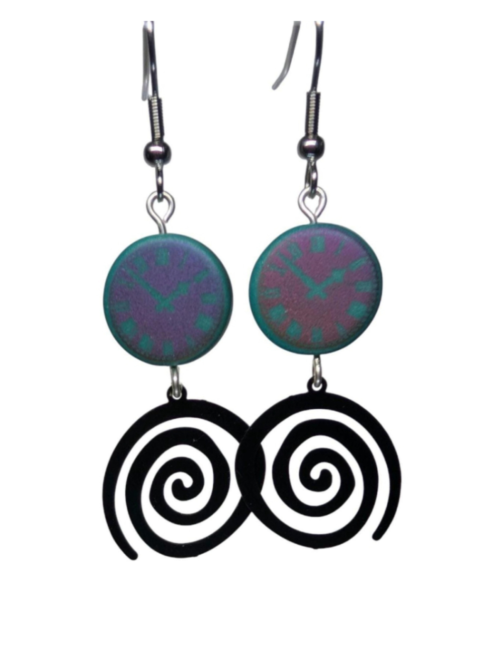 Time Travel Clock Earrings, Timey Wimey Jewelry, Czech Glass Clock Dangle - Picture 2 of 6
